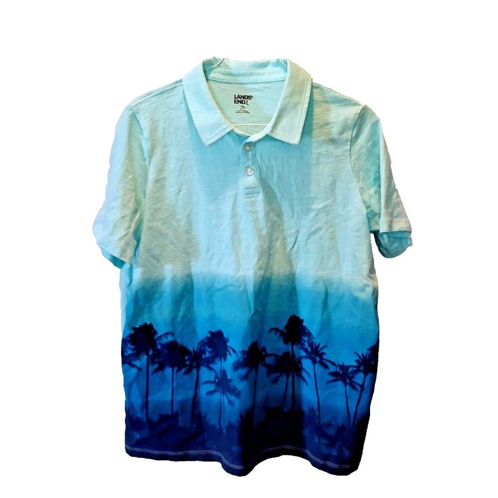 Lands’ End Boys Polo Shirt XXL 18-20 Multicolor Real Palm Tree Print